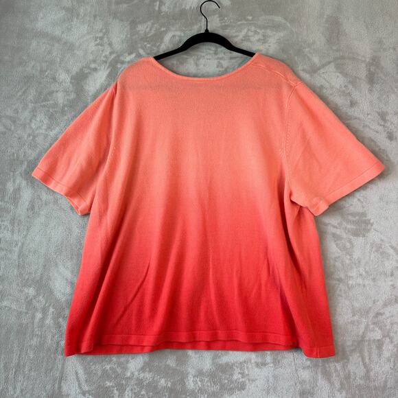 Liz & Me Top Womens 3X Orange Coral Romantic Ombre Blouse Square Neckline - Picture 2 of 8